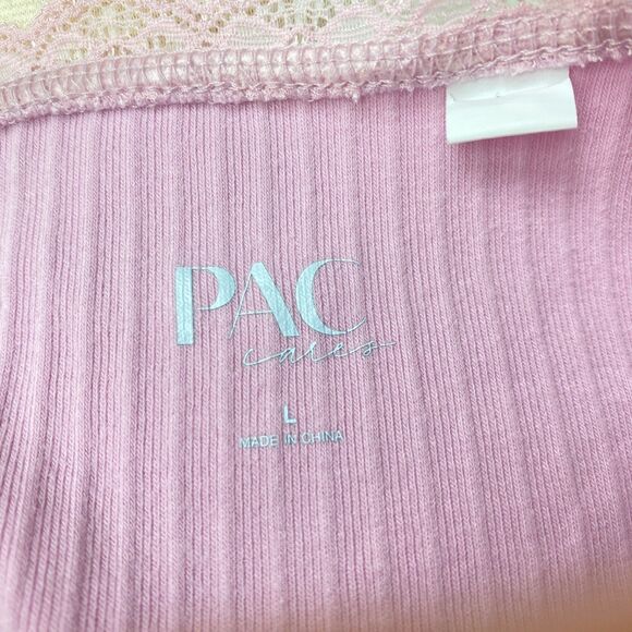 Pac Cares Pink Crop Baby Doll Halter Top Medium Ribbed Knit Lace Boho Fairy Goth - Picture 8 of 9